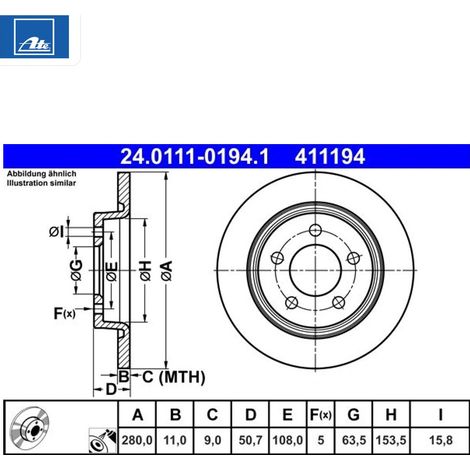 Lot de 2 Disques de frein ATE 24.0111-0194.1 FORD 2279491 2279492 KV6C-2A315-AC