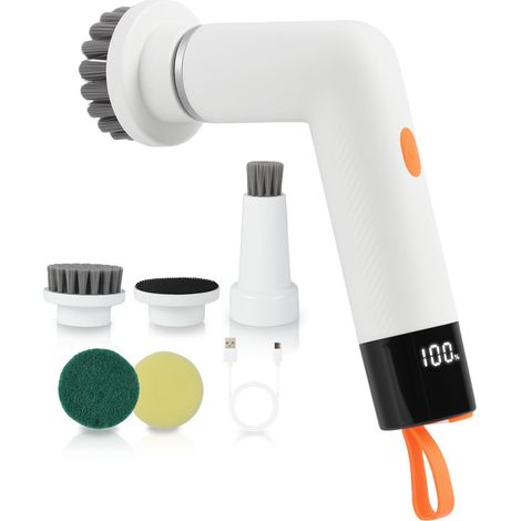 Brosse de Nettoyage Électrique sans Fil IPX6 – Rotative avec 5 Têtes pour Salle de Bain, Cuisine, Voiture