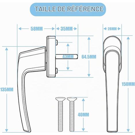White Mounting Handle without lock, made with Zinc Alloy Base and Aluminum Alloy handle. (1/2)