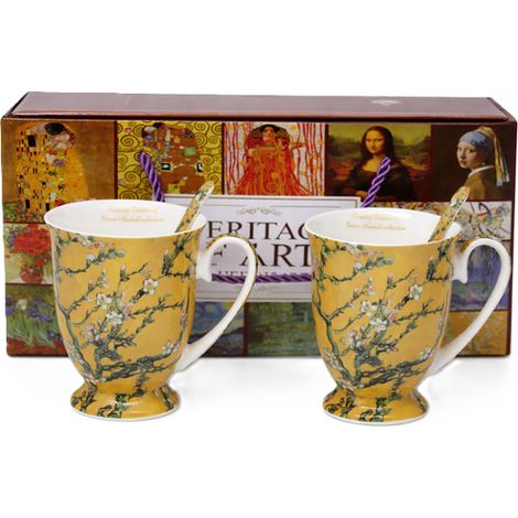 Tazze in porcellana da 300 ml, 2 pezzi, con motivo "Mandorlo in fiore" di Van Gogh, perfette come regalo. (1/5)