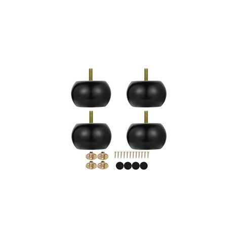 2 pouces Bun meubles pieds noix ronde jambes de canapé en bois massif ensemble de 4 boulons M8 pré-forés avec supports métalliques, noir (1/5)