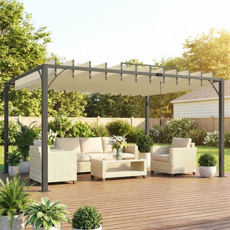 Pérgola de Jardín 3x4 m con Protección UPF30+ Gazebo con Techo Ajustable Estructura de Aluminio para Exterior Crema (1/5)
