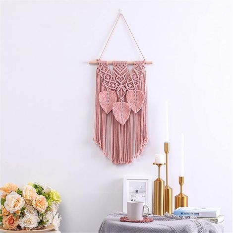 Tapisserie murale en macramé - Pompon Tapisserie murale - Décoration bohème - Décoration murale - Rose,3560cm (1/3)