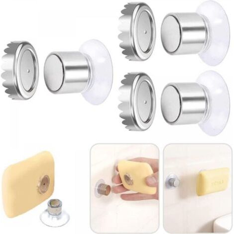 Lot de 3 porte-savons magnétiques à ventouse pour douche murale, en acier inoxydable, montage mural, sans perçage (lot de 3 - cylindrique)