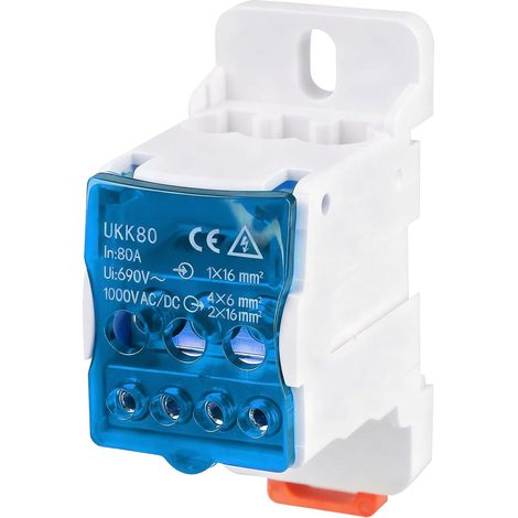 Bornier UKK-80A 690V Boîte de Jonction Répartiteur Electrique Bornier Rail Din avec Couvercle de Protection pour Armoires de Distributio Armoires Haute Tension,bleu (1/5)