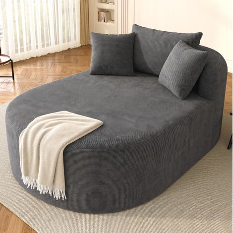 Poltrona relax ovale in velluto a coste grigio scuro senza montaggio OKWISH
