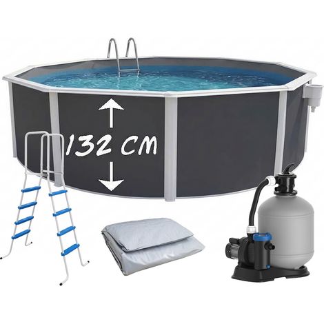 Piscine hors-sol acier Toi ANTHRACITE MAGNUM ronde Ø 350cm H 132cm liner gris