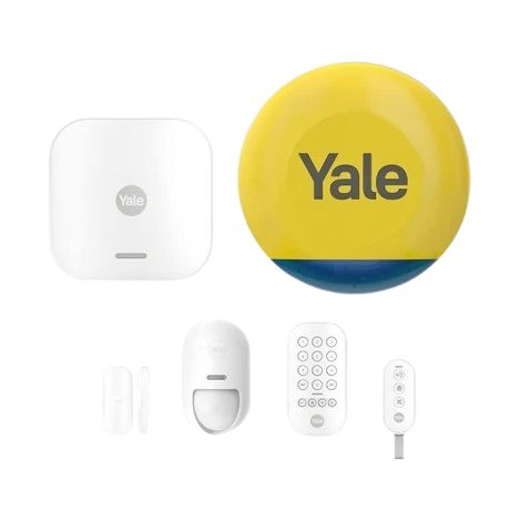 Kit alarme maison sans fil + Sirène Yale - 1 centrale d'alarme + 1 sirène 100dB + 1 détecteurs + 1 clavier + 1 porte-clé