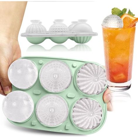 Stampo in silicone a 2 pezzi per palline di gelato con motivi 3D 6 palline di gelato, facili da sformare e adatte al contatto con gli alimenti. (1/5)