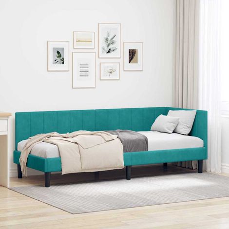 Corner Bed Frame with Headboard Turquoise 80 x 200 cm Velvet vidaXL