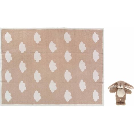 THUN - Set Peluche con Copertina, Peluche esterno 98% poliestere, 2% cotone, Coperta esterno 100% cotone, imbottitura 100% poliestere, Collezione Baby Dolce Fattoria, 20 cm, 90 x 70 cm (1/3)