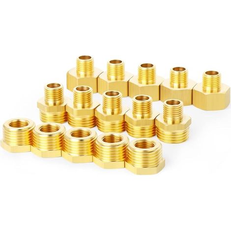 15 pièces Raccord de tuyau en laiton, douille hexagonale, adaptateur de réduction, mamelon hexagonal réducteur 1/8 "BSP x 1/4" BSP connecteurs (1/5)