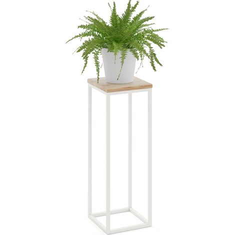 LAMO Manufaktur 70 cm Pflanzenständer Blumenständer Blumenhocker Gestell: Grauweiß 100% Echtholz Massiv Platte Farbe: Natur (1/5)
