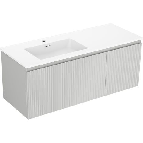 Mexen Rivel Badezimmerschrank 120 cm mit Waschbecken Otis links, 1S, 1D, gerillt, grau matt/weiß matt - 91A23-12047-3-BBFF62-W1