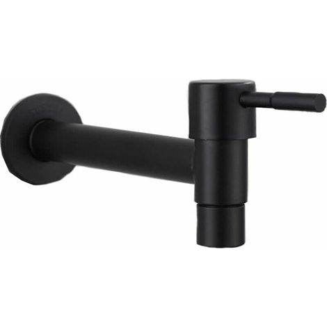 Robinet de piscine vadrouille, robinet mural noir, robinet mural, robinet d'eau froide, salle de bain, évier, balcon, robinet d'économie d'eau en acier inoxydable de cuisine (noir) (1/5)