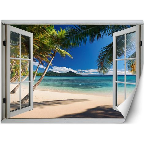 Fototapete Fensterblick Tropischer Strand 250x175 cm (1/5)