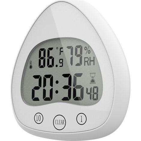 Bathroom Clock, LCD Digital Alarm with Waterproof Touch Shower Clock, Waterproof Timers Thermometer Portable LCD Display Clock with Suction Cup for Cooking, Learning White (1/5)