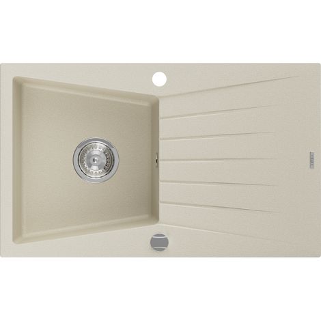 Mexen Cesar fregadero de granito de 1 seno con escurridor 775 x 470 mm, beige, sif贸n cromo - 6514771010-69 (1/5)