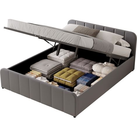 Bett mit Aufbewahrungsbox 140x190cm in grauem Samt TAMPA