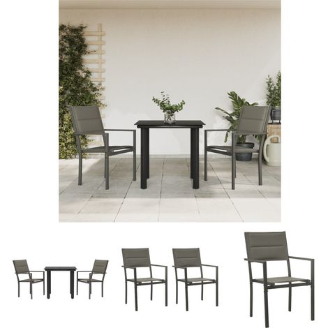 Terrassenstühle - vidaXL 3-tlg. Garten-Essgruppe Schwarz Stahl und Textilene - Gartenstuhl (1/5)