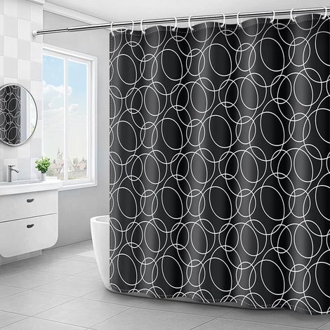 Rideau de Douche 180x200cm avec 12 Crochets, Séchage Rapide (Cercle Noir), Tissu Polyester Imperméable Lavable en Machine, Voilage de Salle de Bains (1/5)