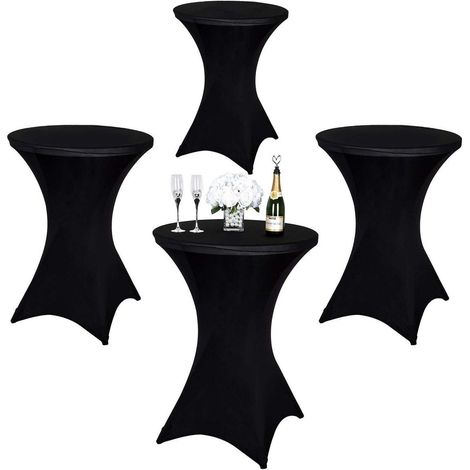 Lot de 4 housses de table haute pour tables de bistrot Ø 80-85 cm, Noir, Stretch Spandex