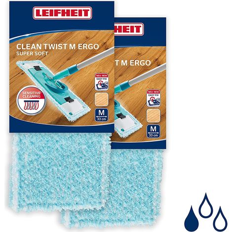 Leifheit 2er Set Wischbezug Clean Twist M super soft 33cm für sensible Böden, Ersatzbezug mit Spezialfasern, Wischer Ersatzbezug für minimale Wasseraufnahme, ideal für Parkett, Laminat und Kork (1/5)