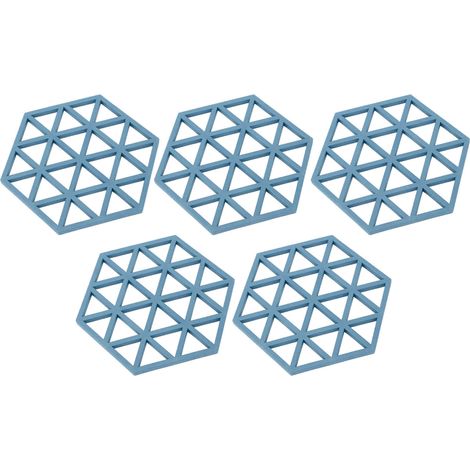 Lot de sets de table hexagonaux en silicone bleus, isolants thermiques pour assiettes et tasses. (1/5)