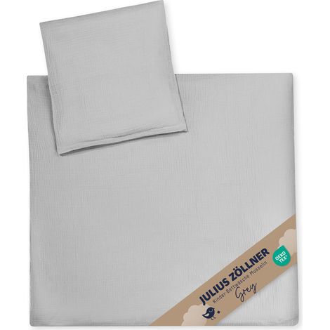 Parure de lit pour Enfant en Mousseline 80 x 80 cm + 35 x 40 cm - 2 pièces - Housse de Couette et taie d'oreiller en Mousseline 100% Coton - Gris (1/5)