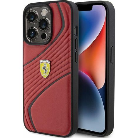Custodia per iPhone 15 Pro con logo Ferrari in metallo rosso (1/5)