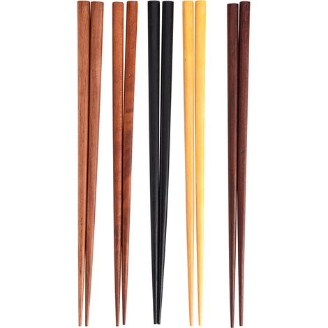 5 Paires Baguettes Bois Massif 22,5cm Naturel Résistant Moisissure Cuisine Quotidienne (1/5)
