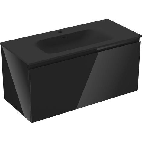 Mexen Orio Badezimmerschrank 100 cm mit Waschbecken Vela, 1 Schublade, Schwarz Hochglanz/Schwarz Matt - 91A10-10047-1-BF70-W23M (1/5)