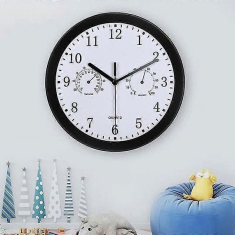Horloge de jardin étanche avec thermomètre intégré, 25 cm, en métal, style rétro, pour terrasse, piscine ou jardin, noire. (1/2)
