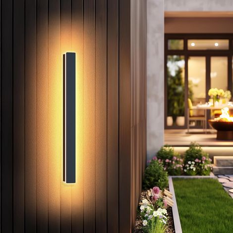 Applique Murale Exterieur/Intérieure Longue Luminaire Exterieur Étanche IP65 Noire 16W LED Lampe Exterieur En Métal Applique Exterieur Pour Terrasse,Villa,Entrée,Jardins,Salon,Lumière Chaude,80cm (1/5)