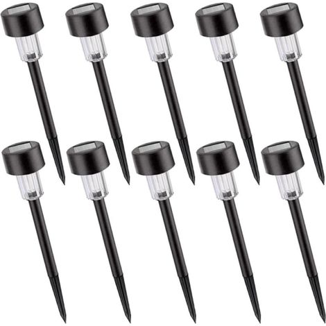 Lot de 10 lampes solaires de pelouse en plastique, lumière blanche froide, lampes piquetées étanches pour jardin et extérieur (1/5)