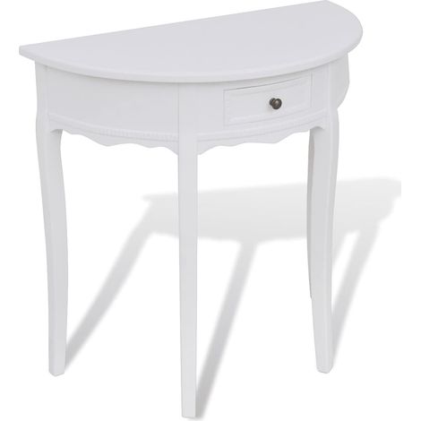 Table Console avec tiroir-Table d'entrée Demi-ronde Blanc (1/5)