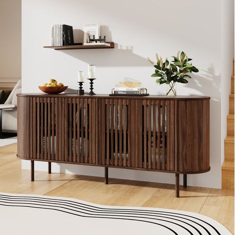 Sideboard 160x40x70 cm aus MDF in Nussbaum, mit Schiebetüren, für Wohnzimmer – MEUBLIV (1/5)