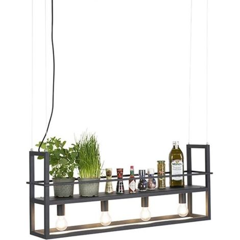 QAZQA + Lampada a sospensione tavolo soggiorno cage rack - Moderno - Acciaio - Nero - Oblungo E27 Max. 4 x 7 Watt