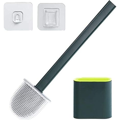 Brosse à Wc - Tête En Tpr - Base À Aération - Fixation Murale Sans Perçage - Vert - 1 Pièce (1/5)