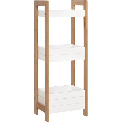 Mobiletto da Bagno 3 Ripiani 27,5x20,8x74 cm in MDF Bianco e Bambù (1/5)