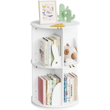 WOLTU Libreria per Bambini Rotante, Libreria Girevole a 2 Livelli per Soggiorno e Ufficio, Bianco