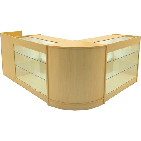 Comptoirs de Vente en MDF Érable à LED Blancs Ensemble Aries CM60 TB60 K1200 4 Unités de Rangement Étagères Internes Portes Coulissantes Verouillables Réception Bureau Vêtements Bijoux [Clés INCLUS] (1/5)