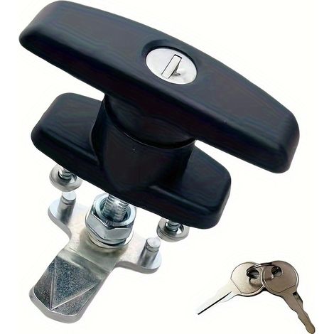 Loquet de porte à poignée en T pour capot de camion, camping-car, remorque ou placard serrure de porte de garage à poignée en T, chrome brillant ou noir (trou de 3/4") (1/5)
