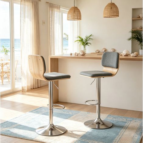 Lot de 2 tabourets de bar gris, pivotants à 360° et réglables en hauteur (1/5)