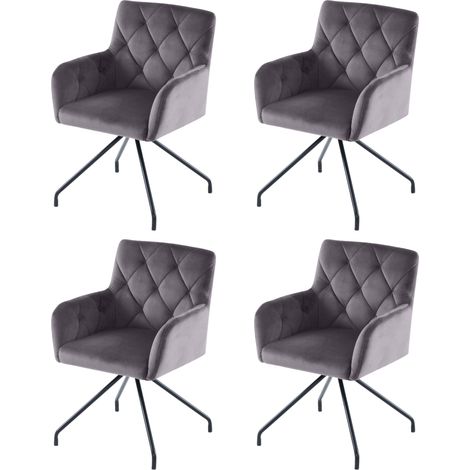 Set de 4 sillas de comedor de terciopelo gris oscuro con reposabrazos y base metálica (1/5)