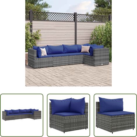 vidaXL Rattanmöbel - 5-tlg. Garten-Lounge-Set mit Kissen Grau Poly Rattan (1/5)