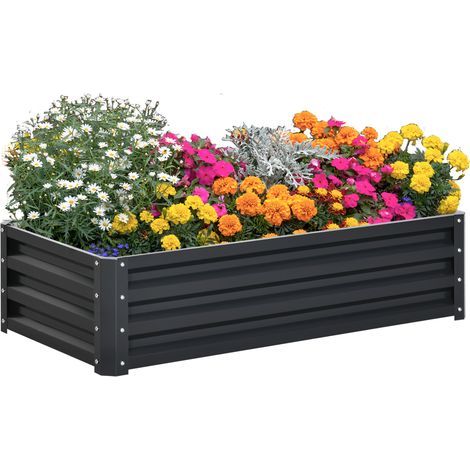 Rechteckiges Gartenbeet aus Wellblech, 120 x 60 x 30,5 cm, grau (1/5)