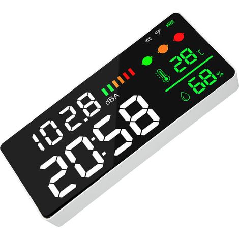 Détecteur de niveau sonore 30-130dB, grand écran 11 pouces WiFi, affichage LED température et humidité, moniteur de bruit avec capteur précis (1/5)