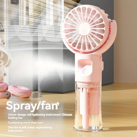 Ventilateur portable et brumisateur - - 800mAh - USB rechargeable - Plastique - Rose (1/4)