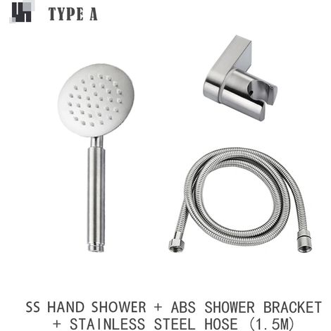 (Avec support ABS) Douchette à main en acier inoxydable brossé, ensemble de douche de salle de bain avec support et flexible, pommeau de douche mural (1/5)